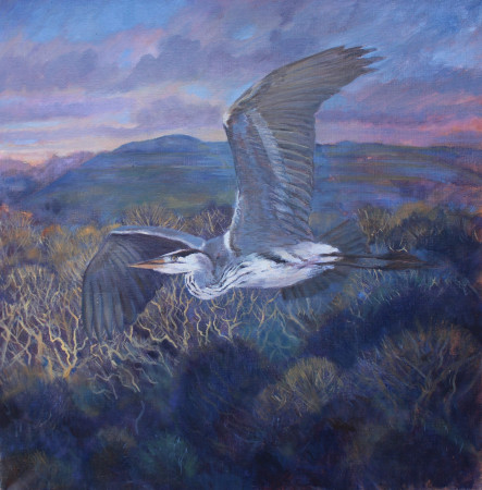Heron and Hill - 20x20 inches